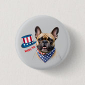 Französische Bulldogge Happy 4.Juli French Bulldog 缶バッジ (正面)