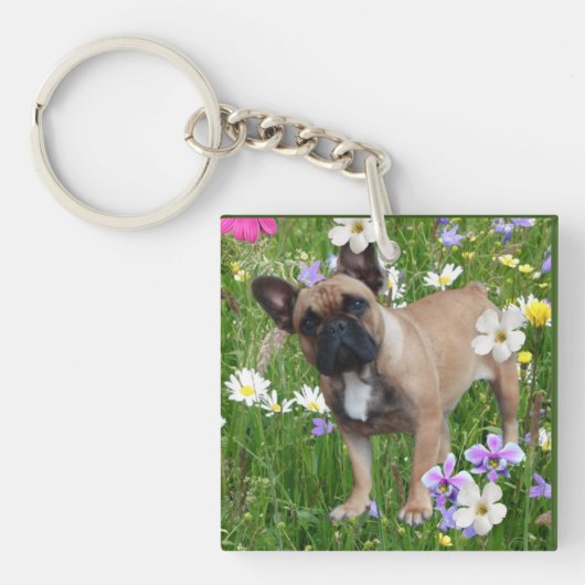 Französische Bulldogge Happy Day French Bulldog キーホルダー (正面)