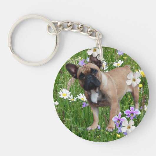Französische Bulldogge Happy Day French Bulldog キーホルダー (正面)