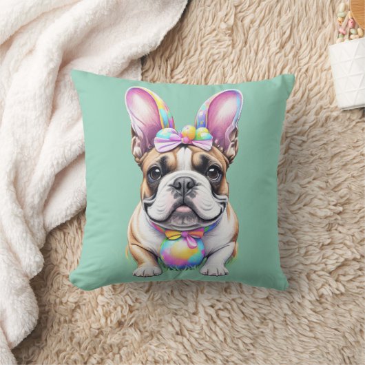 Französische Bulldogge Happy Easter French Bulldog クッション (ブランケット)
