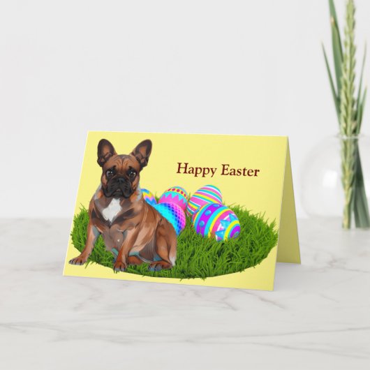 Französische Bulldogge Happy Easter French Bulldog シーズンカード (正面)