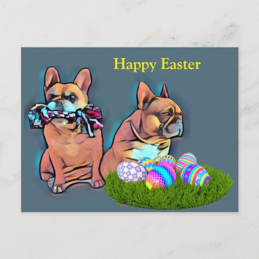 Französische Bulldogge Happy Easter French Bulldog ポストカード (正面)