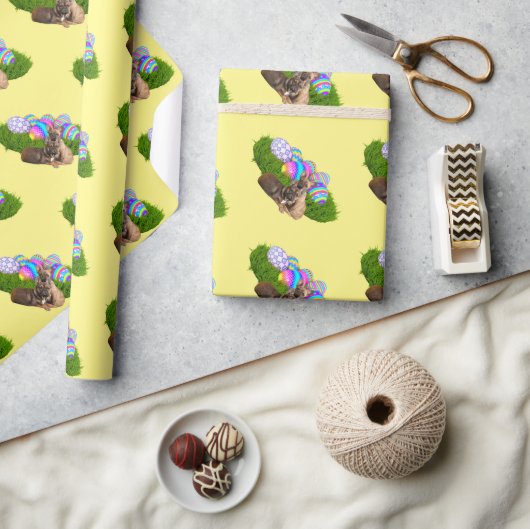 Französische Bulldogge Happy Easter French Bulldog ラッピングペーパー (クラフト)