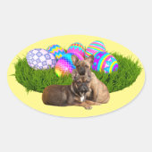 Französische Bulldogge Happy Easter French Bulldog 楕円形シール (正面)