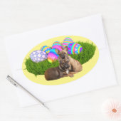 Französische Bulldogge Happy Easter French Bulldog 楕円形シール (封筒)