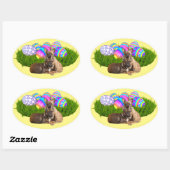 Französische Bulldogge Happy Easter French Bulldog 楕円形シール (シート)