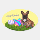 Französische Bulldogge Happy Easter French Bulldog 楕円形シール (正面)