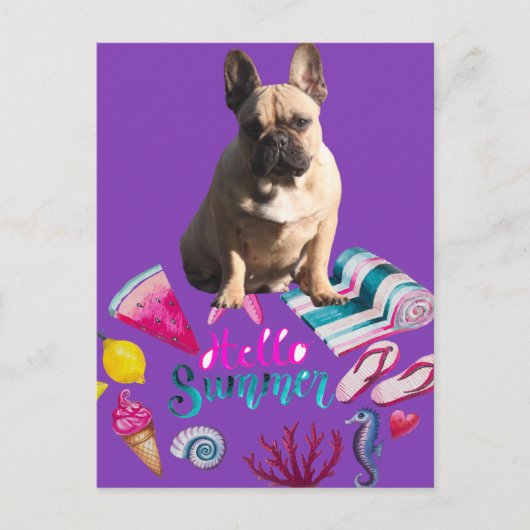 Französische Bulldogge Happy Summer French Bulldog ポストカード (正面)