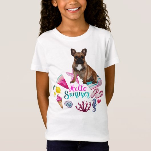 Französische Bulldogge Happy Summer French Bulldog Tシャツ (正面)