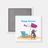  französische Bulldogge happy Summer Magnet マグネット (正面/裏面)