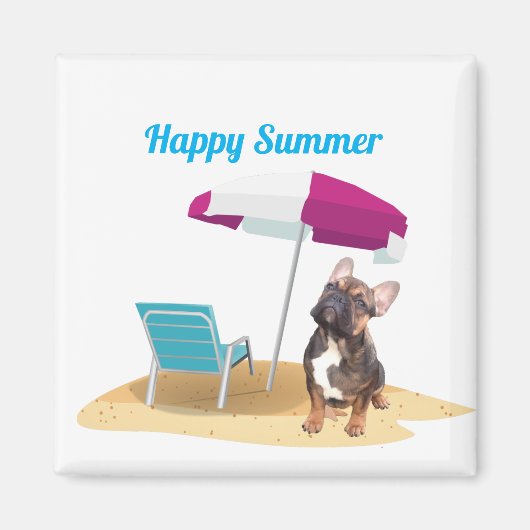 französische Bulldogge happy Summer Magnet マグネット (正面)