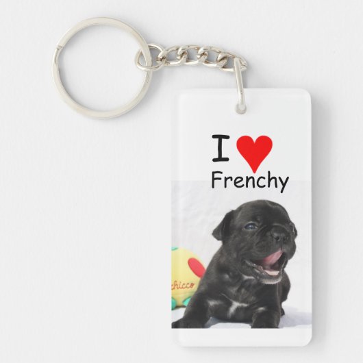 französische Bulldogge Herz French Bulldog キーホルダー (正面)