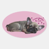 Französische Bulldogge Herz French Bulldog 楕円形シール (正面)