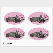 Französische Bulldogge Herz French Bulldog 楕円形シール (シート)