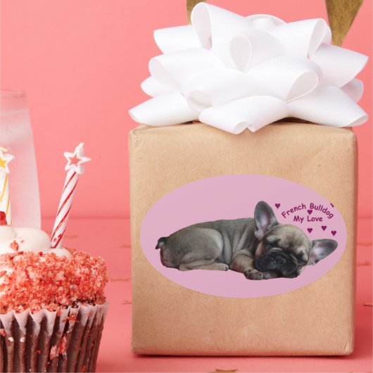 Französische Bulldogge Herz French Bulldog 楕円形シール (パーティー)