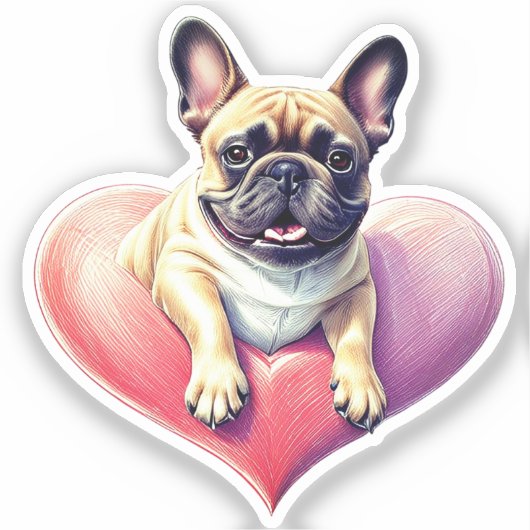 Französische Bulldogge Herz Muttertag シール (正面)