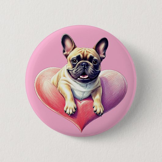 Französische Bulldogge Herz Muttertag 缶バッジ (正面)