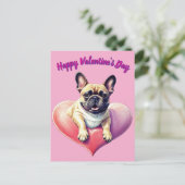 Französische Bulldogge Herz Valentinstags  シーズンポストカード (スタンド正面)