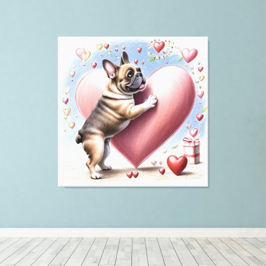 Französische Bulldogge Herzsprung French Bulldog キャンバスプリント (インサイチュ (ウッドフロア))