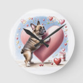 Französische Bulldogge Herzsprung French Bulldog ラウンド壁時計 (正面)