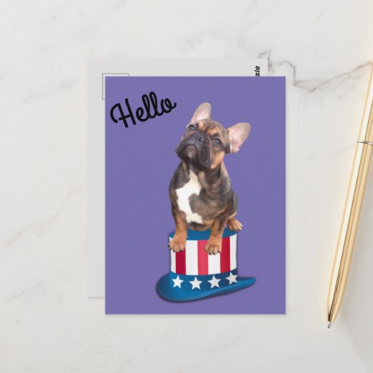 Französische Bulldogge Hut French Bulldog  ポストカード (正面/裏面インサイチュ)