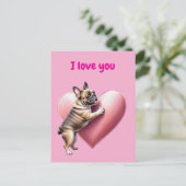 Französische Bulldogge i love Valentinstag ポストカード (スタンド正面)