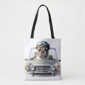 Französische Bulldogge im Oldtimer Vatertag トートバッグ (正面)
