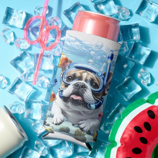 Französische Bulldogge im Urlaub French Bulldog スリム缶クーラー (インサイチュ 夏)
