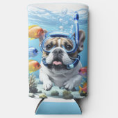 Französische Bulldogge im Urlaub French Bulldog スリム缶クーラー (正面)