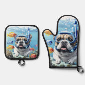 Französische Bulldogge im Urlaub French Bulldog 鍋つかみ&鍋敷きセット (正面)