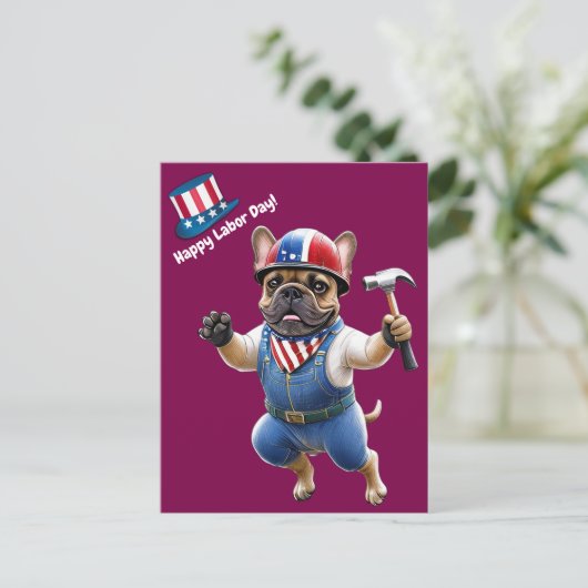 Französische Bulldogge Labor Day French Bulldog ポストカード (スタンド正面)
