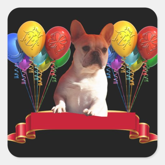 Französische Bulldogge Luftballon French Bulldog スクエアシール (正面)
