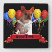 Französische Bulldogge Luftballon French Bulldog スクエア壁時計 (正面)