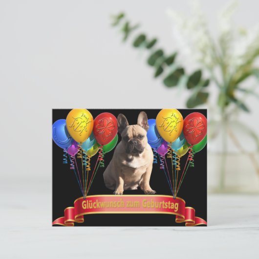 französische Bulldogge Luftballon French Bulldog ポストカード (スタンド正面)