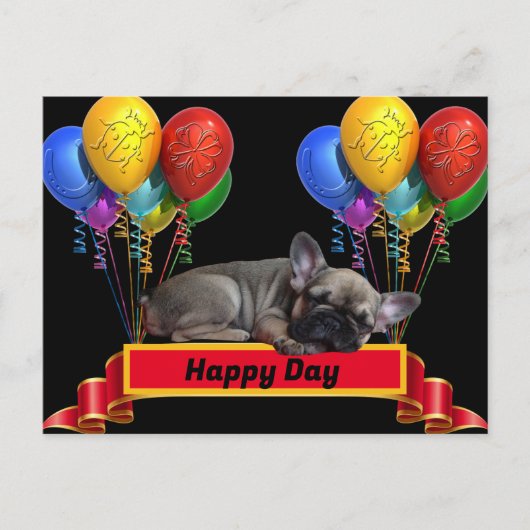 Französische Bulldogge Luftballon French Bulldog ポストカード (正面)