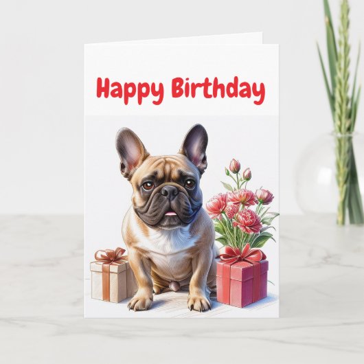 Französische Bulldogge mit Blumen Birthday Bulldog 招待状 (正面)