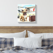 Französische Bulldogge mit Flugzeug キャンバスプリント (インサイチュ (寝室))