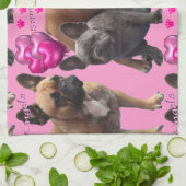 Französische Bulldogge mit Herz French Bulldog キッチンタオル (折り畳み)