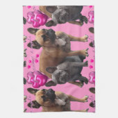 Französische Bulldogge mit Herz French Bulldog キッチンタオル (縦)