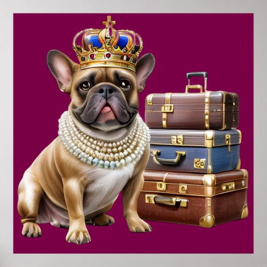 französische Bulldogge mit Koffer und Perlen ポスター (正面)