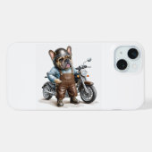 französische Bulldogge mit Motorrad iPhoneケース (裏面横)