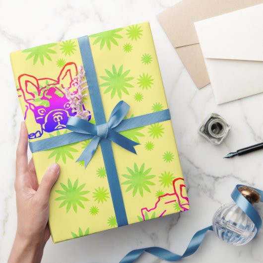 Französische Bulldogge Neon French Bulldog ラッピングペーパー (ギフト)