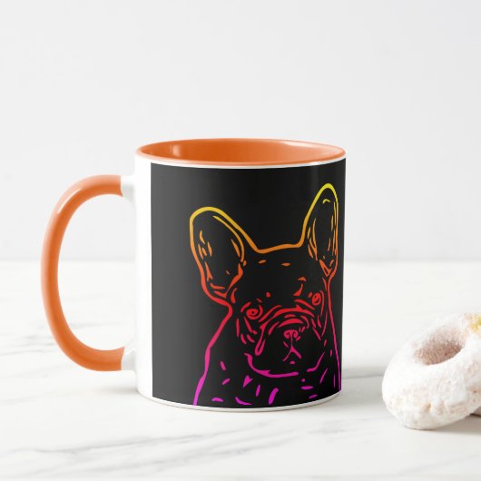 Französische Bulldogge Neon Herz French Bulldog マグカップ (ドーナツ)