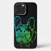 Französische Bulldogge Neon Herz French Bulldog iPhoneケース (裏面)