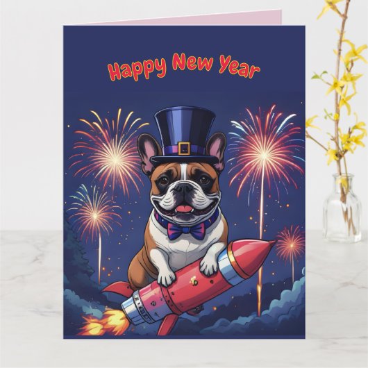 Französische Bulldogge Neujahr French Bulldog カード (黄色い花)