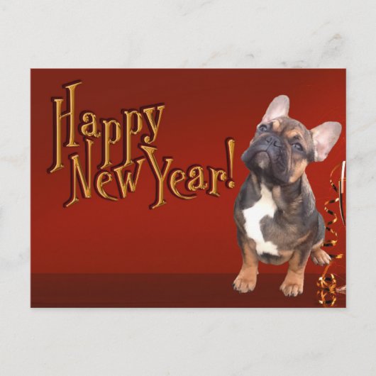  französische Bulldogge Neujahr French Bulldog ポストカード (正面)
