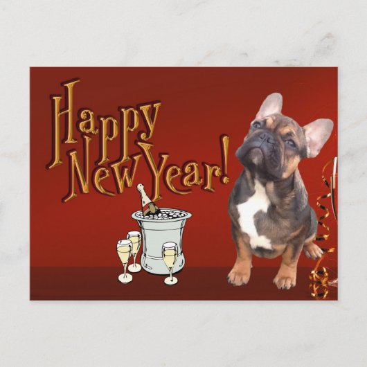  französische Bulldogge Neujahr French Bulldog ポストカード (正面)
