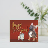  französische Bulldogge Neujahr French Bulldog ポストカード (スタンド正面)