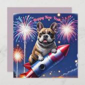 Französische Bulldogge Neujahr lustig Rakete (正面/裏面)