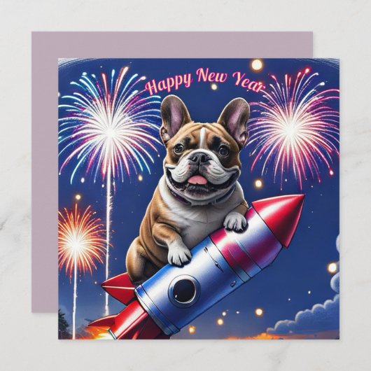Französische Bulldogge Neujahr lustig Rakete (正面/裏面)